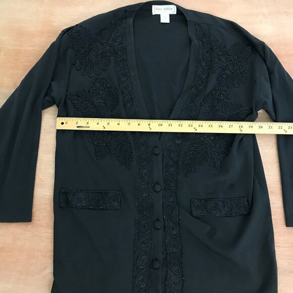 Lisa Ashley Jacket Women Size Medium Black Bead Floral Button Up Long Sleeve - Picture 7 of 12